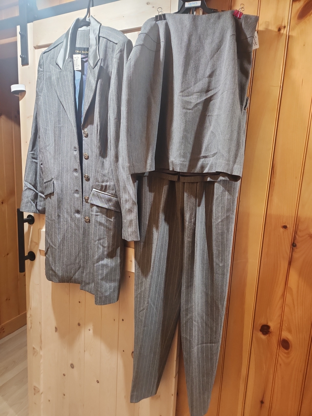 Grey Pinstripe WomensSuitBlazer andPants&Skirt Size14
